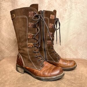 Bos & Co. Bern Suede Leather Calf High Hunting Boots Brown Lace Up Two Tone